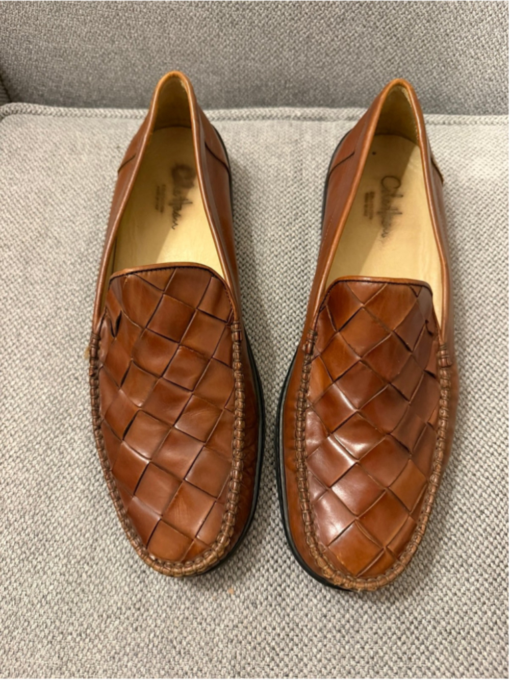 Bragano for Cole Haan brown woven leather loafers with basket weave pattern 11M